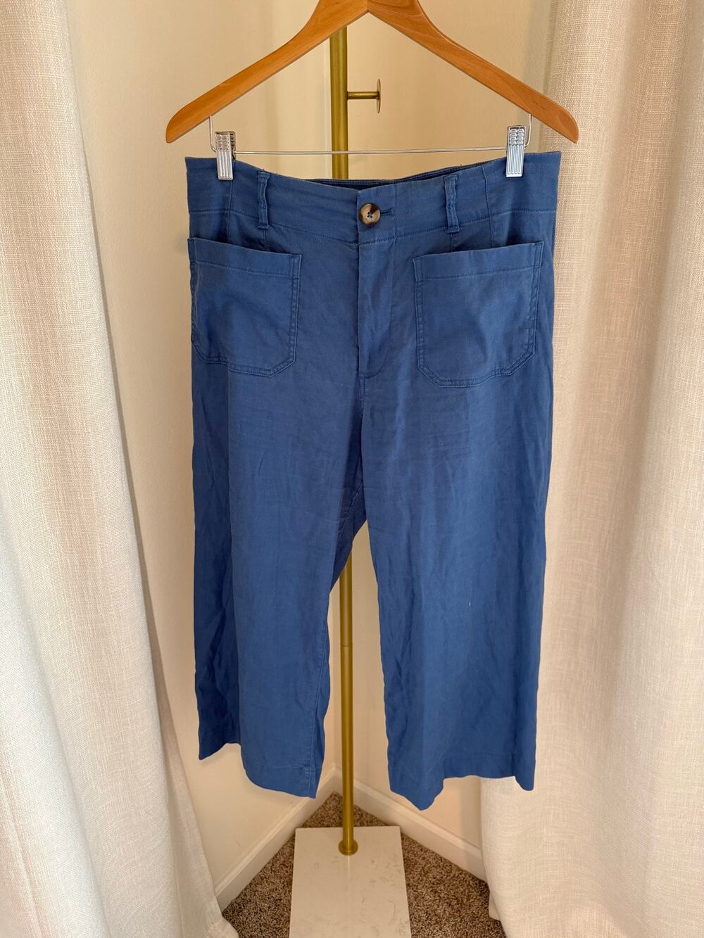 Maeve Crop Pants Womens 31 Petite Blue Regular Fit Flat Front Comfort High Waist